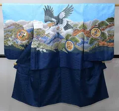 七五三 五歳 男児 羽織・着物・襦袢3点セット L寸 豪華絢爛 綸子地 鷹と富士 水色地 5歳 五才 5才 祝着 男の子 お仕立て無料 NO41803-2