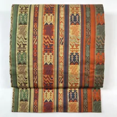 たんす屋 TANSU-YA 中古 リユース帯 名古屋帯 マルチカラー カジュアル 織り オリエンタル 絹 未洗い MS4022