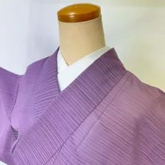 色無地 夏 絽 夏用 洗える着物 裄63.2cm 身丈152.5cm 花柄 お洒落着 普段着 ポリエステル 紫 美品 S サイズ 4198