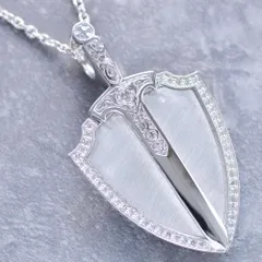 18金 ネックレス メンズ K18WG ホワイトゴールド メンズネックレス ダイヤモンド ソード シールド 50cm アズキチェーン付き メンズペンダント 艶消し 刻印入り 鑑別書付き