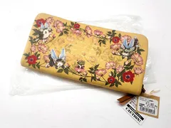 M 未使用 わちふぃーるど 猫のダヤン フラワーフレーム 長財布 キャメルゴールド タグ付き