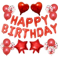 【在庫処分】星 ハート コンフェッティバルーン ガーランド 装飾 パーティー BIRTHDAY HAPPY サプライズ バースデー 風船 お祝い バルーン 飾り付け レッドセット 誕生日 Lausatek