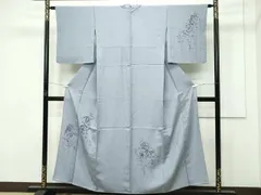 平和屋着物▽極上　訪問着　単衣　手描き　藤花房　銀彩　フォッグ色地　逸品　CZAA3811s5