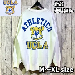 ラスワン冬物売り尽くし【UCLA/ユーシーエルエー】ジョー綿 アクリル 長袖 セーター ニット ペアルック アメカジ ストリート カジュアル プリント ホワイト White グレー Gray 244AN1KN025 新品 正規品 送料無料