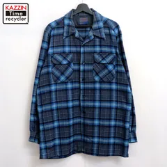 70s ペンドルトン開襟シャツ/ウールチェックボードシャツ/ブルー 70s ペンドルトン開襟シャツ/ウールチェックボードシャツ/ブルー