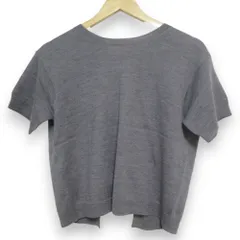 美品 MIUMIU ミュウミュウ ウール100％ バックリボンニット 半袖 ショートスリーブ セーター カットソー サイズ38 グレー×ブラック レディース 古着 中古 USED