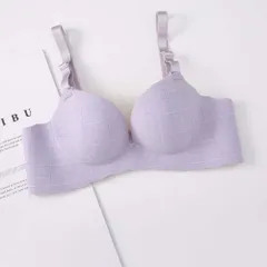 ☆ ラベンダー ☆ 38/85AB ☆ ブラジャー チェック柄 かわいい mmbr824f ブラジャー チェック柄 ノンワイヤー ノンワイヤーブラジャー シームレスブラジャー ノンワイヤーブラ シームレス 楽 格子柄 調節可能 肌に優しい チェック おしゃれ
