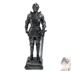 中世の騎士像 鎧 ナイト 樹脂彫刻 フィギュア シルバー アンティーク風 置物 オブジェ オーナメント インテリア 装飾 オフィス デスク リビング リアル ミニチュア かっこいい クール おしゃれ 銀 ブロンズ プレゼント