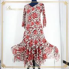 【美品 社交ダンス衣装】ブラック系 黒 ホワイト系 白 赤 レッド系 上下セット レッスン パーティー 長袖 ロング丈 派手 ロングスカート フェミニン 人気