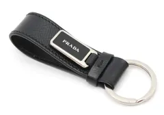 プラダ ミニストラップ プレート チャーム キーホルダー キーリング  黒 ブラックシルバー金具 箱