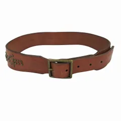 ラルフローレン RALPH LAUREN スタッズ 型押し レザー ベルト 本革 スクエア バックル ハトメ イタリア製 S 茶 ブラウン ur92