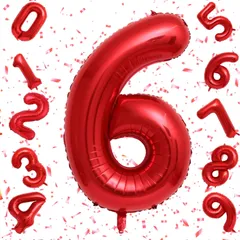【人気商品】記念日 お祝い ギフト 女の子 男の子 パーティー 飾り付け ハッピーバースデー ナンバー6 結婚式 40インチ 誕生日 アルミ風船 披露宴 レッド 数字バルーン Exgox
