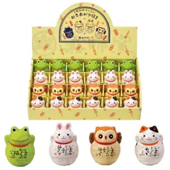 4点セット 薬師窯　錦彩おきあがり招きディスプレイセット　可愛い  招き猫　うさぎ　ふくろう　かえる　商売繁盛 縁起物 雑貨 おしゃれ 飾り 玄関飾り 開運インテリア ギフト プレゼント かわいい おしゃれ ねこ　新築祝い お祝い  父の日 敬老の日 記念品