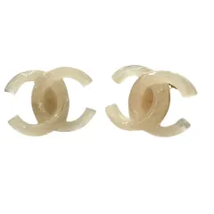 美品 02P CHANEL シャネル ヴィンテージ クリア ココマーク イヤリング クリアホワイト レディース 古着 中古 USED
