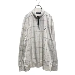 NAUTICA ハーフジップ ロゴ スウェット トレーナー 2XL ホワイト ブラック ノーティカ チェック 裏起毛 古着卸 アメリカ仕入 a603-5349