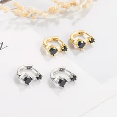 ブラック 黒 スクエア ラウンド CZダイヤ 9mm ピアス＊ゴールド＊