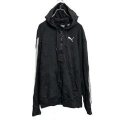 PUMA ロゴスウェット パーカー プーマ M ブラック フルジップ バッグプリント 裏起毛 古着卸 アメリカ仕入 a703-5453
