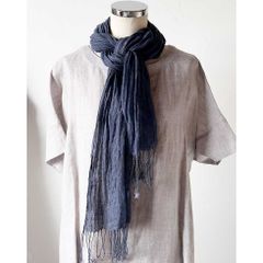 【草木染：サラッと軽いリネンストール】 ログウッド ｜ 手染め ｜ ブルーのサムネイル
