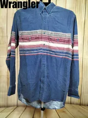 Wrangler ラングラー 長袖 ウエスタンシャツ ネイビー ボーダー M 90s