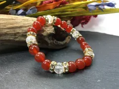 パワーストーン ブレスレット 赤瑪瑙&クラック水晶  天然石ブレス 8mm（ゴールド）レディース 女性  数珠ブレス 開運 プレゼント ギフト  [4]