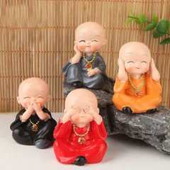 僧侶 坊主 置物 4個セット フィギュア オブジェ 厄除け 縁起物 開運 健康運 仕事運 家庭運 金運 商売繫盛 紫砂 モダン 風水 縁起物 運勢アップ インテリア 玄関 リビング