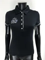 【USED】VIVA HEART ビバハート ポリエステル 半袖 ポロシャツ ロゴ刺繍 フリル ブラック 黒 レディース 40 M ゴルフウェア