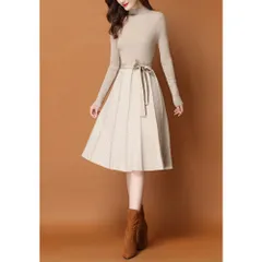 ☆ ベージュ ☆ ニットワンピース レディース ニットワンピース ロング 長袖 フォーマル Aライン ニット ワンピース マキシ丈 リボン ストライプ きれいめ フェミニン レディース 秋 冬 上品 おしゃれ 30代 40代