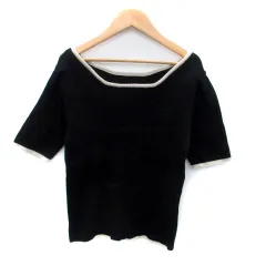 アルシーヴ archives ニット カットソー リブ スクエアネック 半袖 M 黒 ブラック ベージュ /HO31