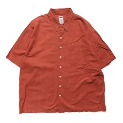 00's オールドネイビー リネン×コットン ボックスシャツ 半袖 (XL) 柿色系 無地 00年代 旧タグ オールド GAP ギャップ OLD NAVY 2002年製アメリカ古着 USED  ビンテージ ヴィンテージ