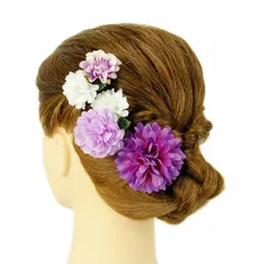 髪飾り 成人式 振袖 前撮り 袴 花 浴衣 夏祭り 花火大会 豪華3点セット 紫 薄紫 赤紫 白 ラインストーン ヘアアクセ かんざし No.9-3554