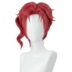 【新着商品】耐熱 変装用ウィッグ カツラ コスチューム小物 カール 花京院典明 赤 パーティー ウィッグ 仮装 ハロウィン コスプレ イベント cosplay LAOBAO wig (花京院典明)
