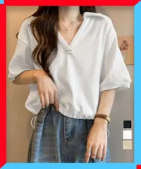 新品 Vネックポロ襟カットソー レディース 夏服 おしゃれ 無地 短い丈 プルオーバー 黒 可愛い 夏トップス 【送料無料】