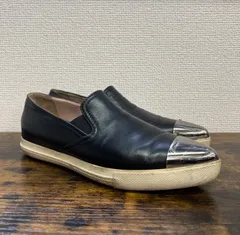 miu miu ブラック スリッポン メタリックトゥ Miu Miu レザー スリッポン | ブラック | FARFETCH JP