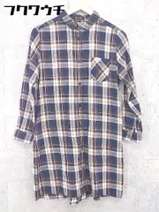 ◇ nano universe ナノ ユニバース チェック 長袖 膝丈 シャツ ワンピース サイズM ネイビー ブラウン レディース 【中古】 【1101220007585】