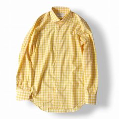 イヴ・サンローラン ブロックチェック ボタンダウンシャツ イエロー XL