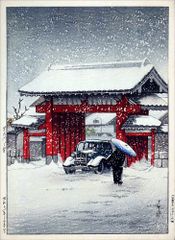 川瀬巴水 春の雪 京都清水寺 約56×38.4cm 大サイズ 複製ポスター 新
