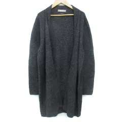ナノユニバース nano universe ニットカーディガン ロング丈 前開き 総柄 ウール混 M グレー 黒 ブラック /FF5