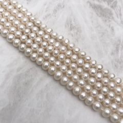 淡水パール 真珠 ポテト 5mm 6mm 小粒 セミラウンド ボタン ホワイト系 連19cm ハンドメイド 素材 パーツ ビーズ tp0006