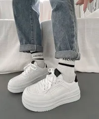 韓国風厚底スニーカーレディース白シューズ