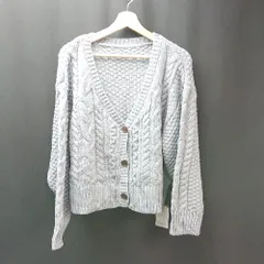◇ ◎ ●未使用● GRL フロントボタン ケーブルニット ショート丈 長袖 カーディガン サイズF ブルー レディース E  【1308160043295】