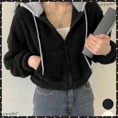  暖かいボアパーカー ジップアップブルゾン 韓国風 ふわふわフーディ ショート丈パーカー レディース クロップド 厚手フリースジャケットもこもこ ライトアウター軽量 フリースパーカー秋 厚地ボアトップス秋 温かいボアブルゾン