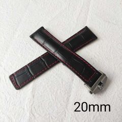 20mm 腕時計 レザー 革ベルト ブラック×レッド 黒/赤 牛革 Dバックル 【対応】タグホイヤー TAG HEUER