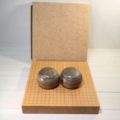 【美品/碁石付】卓上碁盤 天然木 柾目 ハギ盤 囲碁 縦45.5cm/横42.4cm/盤厚6.2cm/重量4.7kg
