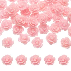 uxcell 50個のピンク樹脂バラの花ビーズ 10mmのフラットバック花チャ ーム不透明な彫刻バラビーズDIYジュ エリー作りネイルサングラスシューズヘアクリップホームデコ