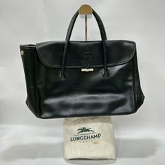 ★M16 LONGCHAMP ロンシャン レザー ハンドバッグ トートバッグ ビジネスバッグ 内側チャック収納 留め具金具 マグネットタイプ 保存袋付き ブラック レディース バッグ 鞄