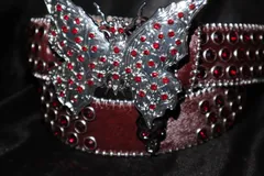 ワインレッド　蝶バックル　ドクロ　ホースヘアー　ブリンブリン　ウエスタン　ベルト　y2k アメカジ　古着　グランジ　カジュアル　ヴィンテージ