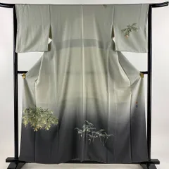 【在庫再入荷】付下げ 美品 名品 田村哲彦 一つ紋 椿 鳥 灰緑 袷 166cm 68cm L 正絹 ☆☆☆☆ 付下げ