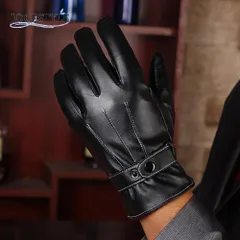 2 手袋　メンズ　革手袋　レザー　グローブ　裏起毛 スマホ手袋 革 防寒  液晶タッチ パネル対応 スマートフォン対応　保温　ブラック