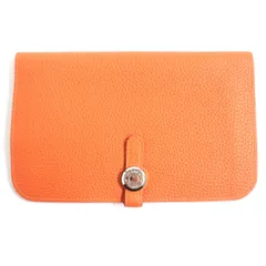 美品▼HERMES エルメス ドゴンGM トゴ レザーウォレット/2つ折り長財布 オレンジ シルバー金具 フランス製 メンズ □R刻印のサムネイル