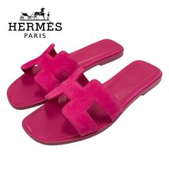 エルメス HERMES オラン サンダル 靴 シューズ スエード ピンク フラットサンダル ミュール